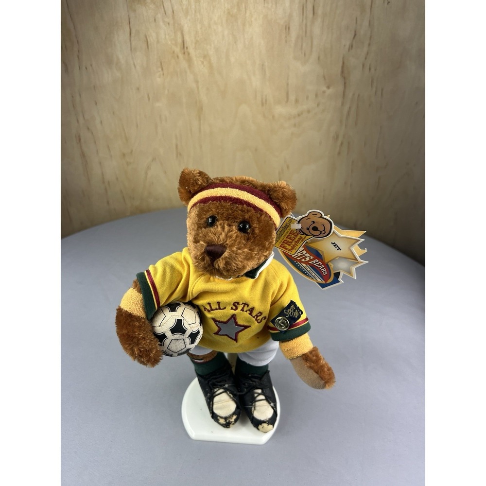 Soccer Teddy Bear Plush 11" Brown Sports Outfit Brass Button LNU